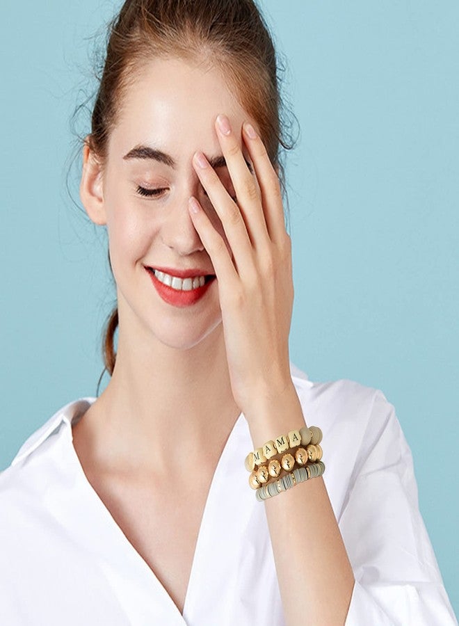 GOOJIDS Mama Bracelets For Women Chunky Stack Gold Plated Layered Beaded Bracelet Jewelry Birthday for Mother Gold Plated Charm Bracelets for New Mom - Image 5